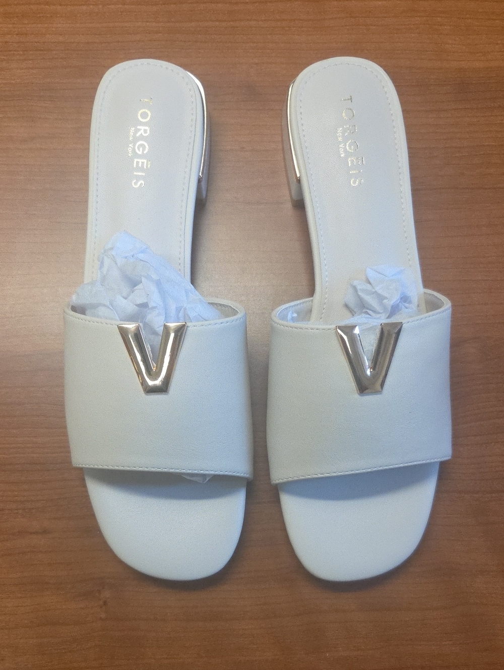 Torgeis Women's Cream Slide Sandals with Gold Accent